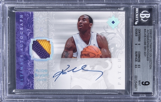 2006-07 Ultimate Collection "Autographs Patches" #AUKB Kobe Bryant Signed Patch Card - BGS MINT 9/BGS 9